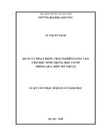 Luận văn thạc sĩ VNU UEd quản lý hoạt động trải nghiệm sáng tạo cho học sinh trung học cơ sở thông qua môn mỹ thuật luận văn ths  quản lý giáo dục 81401 