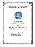 (TIỂU LUẬN) THẢO LUẬN môn đầu tư QUỐC tế đề tài VAI TRÒ của FDI đối với TĂNG TRƯỞNG KINH tế VIỆT NAM 