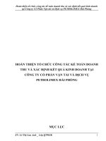 Luận văn HOÀN THIỆN tổ CHỨC CÔNG tác kế TOÁN DOANH THU và xác ĐỊNH kết QUẢ KINH DOANH tại CÔNG TY cổ PHẦN vận tải và DỊCH vụ PETROLIMEX hải PHÒNG 