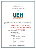 (TIỂU LUẬN) THỐNG kê ỨNG DỤNG TRONG KINH tế và KINH DOANH đề tài ẢNH HƯỞNG của VIỆC sử DỤNG INTERNET đến VIỆC học tập của SINH VIÊN UEH  