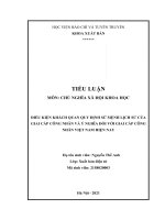 (TIỂU LUẬN) TIỂU LUẬN môn CHỦ NGHĨA xã hội KHOA học điều KIỆN KHÁCH QUAN QUY ĐỊNH sứ MỆNH LỊCH sử của GIAI cấp CÔNG NHÂN và ý NGHĨA đối với GIAI cấp CÔNG NHÂN VIỆT NAM HIỆN NAY 