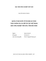 Luận văn thạc sĩ VNUA quản lý nhà nước về vệ sinh an toàn thực phẩm của các bếp ăn tập thể trong khu công nghiệp tiên sơn, tỉnh bắc ninh 