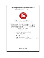 (TIỂU LUẬN) TIỂU LUẬN TRIẾT học VAI TRÒ của NGƯỜI LAO ĐỘNG và QUẢN lý LAO ĐỘNG dưới góc độ NGƯỜI sử DỤNG LAO ĐỘNG 