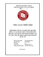 (TIỂU LUẬN) TIỂU LUẬN TRIẾT học PHÉP BIỆN CHỨNG về mối LIÊN hệ PHỔ BIẾN và vận DỤNG PHÂN TÍCH mối LIÊN hệ GIỮA xây DỰNG nền KINH tế độc lập tự CHỦ với CHỦ ĐỘNG hội NHẬP KINH tế QUỐC tế 