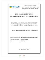 THỰC TRẠNG và GIẢI PHÁP PHÁT TRIỂN DU LỊCH bền VỮNG tại THỪA THIÊN HUẾ 