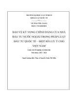 Bảo vệ kỳ vọng chính đáng của nhà đầu tư nước ngoài trong pháp luật đầu tư quốc tế – một số lưu ý cho việt nam 