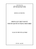 (LUẬN án TIẾN sĩ) pháp luật việt nam về chuyển quyền sử dụng nhãn hiệu 