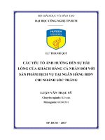 LUẬN văn THẠC sĩ HAY các yếu tố ảnh hưởng đến sự hài lòng của khách hàng cá nhân đối với sản phẩm dịch vụ tại ngân hàng BIDV chi nhánh sóc trăng​ 