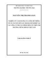 (LUẬN án TIẾN sĩ) nghiên cứu ảnh hưởng của công bố thông tin tự nguyện đến giá trị doanh nghiệp tại các công ty phi tài chính niêm yết trên thị trường chứng khoán việt nam 