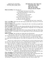 Đề thi giữa học kì 1 môn Ngữ văn lớp 9 năm 2022-2023 có đáp án - Trường THCS Ngọc Thuỵ, Long Biên