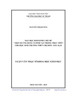 LUẬN văn THẠC sĩ HAY dạy học khám phá chủ đề một số ứng dụng vi sinh vật trong thực tiễn cho học sinh trường THPT chợ đồn   bắc kạn​ 