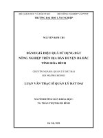 LUẬN văn THẠC sĩ HAY đánh giá hiệu quả sử dụng đất nông nghiệp trên địa bàn huyện đà bắc tỉnh hòa bình 