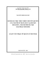 LUẬN văn THẠC sĩ HAY đánh giá việc thực hiện chuyển quyền của người sử dụng đất tại huyện hoài đức, thành phố hà nội giai đoạn 2010 2014​ 