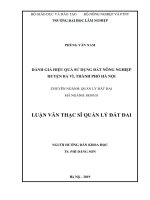 LUẬN văn THẠC sĩ HAY đánh giá hiệu quả sử dụng đất nông nghiệp huyện ba vì, thành phố hà nội 