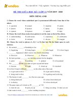 de thi giua ki 1 lop 11 mon tieng anh nam 2020 