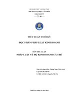 TIỂU LUẬN CUỐI kỳ học PHẦN PHÁP LUẬT KINH DOANH TIỂU LUẬN PHÁP LUẬT về hộ KINH DOANH cá THỂ 