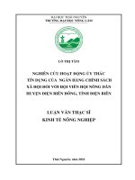 (LUẬN văn THẠC sĩ) nghiên cứu hoạt động ủy thác tín dụng của ngân hàng chính sách xã hội đối với hội viên hội nông dân huyện điện biên đông, tỉnh điện biên 