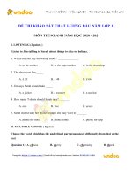 de khao sat dau nam lop 11 mon tieng anh nam 2020 2021 
