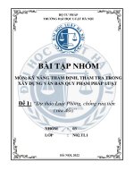 MÔN kỹ NĂNG THẨM ĐỊNH, THẨM TRA TRONG xây DỰNG văn bản QUY PHẠM PHÁP LUẬT đề 1dự thảo luật phòng, chống rửa tiền (sửa đổi) 