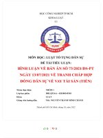 TIỂU LUẬN BÌNH LUẬN về bản án số 73 2021DS PT NGÀY 13072021 về TRANH CHẤP hợp ĐỒNG dân sự về VAY tài sản (TIỀN) 