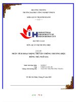 TIỂU LUẬN môn QUẢN TRỊ THƯƠNG HIỆU CHỦ đề PHÂN TÍCH HOẠT ĐỘNG TRUYỀN THÔNG THƯƠNG HIỆU HỒNG TRÀ NGÔ GIA 