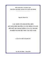 Các nhân tố ảnh hưởng đến kế toán môi trường và tác động của nó đến kết quả hoạt động của các doanh nghiệp ngành dệt may tại việt nam 