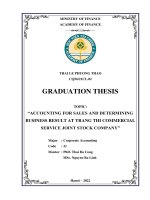 Luận văn Tiếng Anh Kế toán ACCOUNTING FOR SALES AND DETERMINING BUSINESS RESULT AT TRANG THI COMMERCIAL SERVICE JOINT STOCK