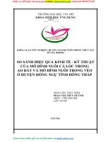 So sánh hiệu quả kinh tế   kỹ thuật của mô hình nuôi cá lóc trong ao đất và mô hình nuôi trong vèo ở huyện hồng ngự tỉnh đồng thápư 