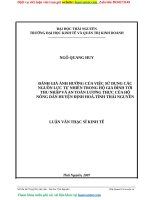 ĐÁNH GIÁ ẢNH HƯỞNG CỦA VIỆC SỬ DỤNG CÁC NGUỒN LỰC TỰ NHIÊN TRONG HỘ GIA ĐÌNH TỚI THU NHẬP VÀ AN TỒN LƯƠNG THỰC CỦA HỘ NƠNG DÂN HUYỆN ĐỊNH HỐ-TỈNH THÁI NGUN LUẬN VĂN THẠC SĨ KINH TẾ