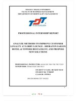 ANALYZE METHODS TO IMPROVE CUSTOMER LOYALTY AT LOBBY LOUNGE   SHERATON SAIGON HOTEL  TOWERS RESTAURANT, AND PROPOSE NEW SOLUTIONS 