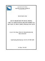 Luận văn Thạc sĩ Quản trị kinh doanh: Quản trị rủi ro tín dụng trong cho vay khách hàng doanh nghiệp tại Quỹ Đầu tư phát triển tỉnh Quảng Ngãi