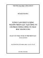 Nâng cao chất lượng nguồn nhân lực tại công ty cổ phần tổng công ty may bắc giang LNG 