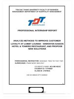 ANALYZE METHODS TO IMPROVE CUSTOMER LOYALTY AT LOBBY LOUNGE   SHERATON SAIGON HOTEL  TOWERS RESTAURANT, AND PROPOSE NEW SOLUTIONS 
