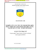 LUẬN văn THẠC sỹ NGHIÊN cứu các yếu tố ẢNH HƯỞNG đến PHÁT TRIỂN DU LỊCH SINH THÁI bền VỮNG tại HUYỆN củ CHI   TP hồ CHÍ MINH 
