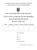 TIỂU LUẬN NHẬP MÔN NGÀNH KẾ TOÁN CÁC KỸ NĂNG CẦN THIẾT ĐỂ LÀM VIỆC NHÓM HIỆU QUẢ CỦA MỘT SINH VIÊN NGÀNH KẾ TOÁN  KIỂM TOÁN