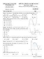 Đề kiểm tra học kì 1 môn Toán lớp 12 năm 2022-2023 - Sở GD&ĐT Quảng Nam (Mã đề 105)
