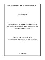 Tóm tắt tiếng anh: Thực hiện pháp luật về bảo hiểm xã hội đối với phụ nữ ở nông thôn các tỉnh Bắc Trung Bộ, Việt Nam.