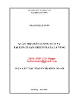 Luận văn Thạc sĩ Quản trị kinh doanh: Quản trị chất lượng dịch vụ tại Khách sạn Green plaza Đà Nẵng