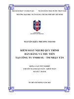 Kiểm soát nội bộ quy trình bán hàng và thu tiền tại công ty TNHH SX TM nhật tân