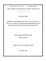 Tóm tắt: Nghiên cứu đặc điểm lâm sàng, cận lâm sàng và các yếu tố nguy cơ ở bệnh nhân bệnh động mạch chi dưới mạn tính có đái tháo đường týp 2.