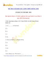 Đề thi tiếng anh lớp 5 học kì 1 năm 2020   2021   vndoc com