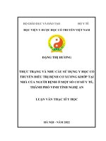 Thực  trạng và nhu cầu sử dụng Y học cổ truyền điều trị bệnh cơ xƣơng khớp tại nhà của ngƣời bệnh ở một số cơ sở y tế, thành phố Vinh tỉnh Nghệ An