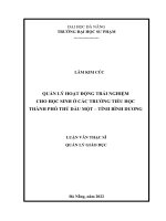 Quản lý hoạt động trải nghiệm cho học sinh ở các trường tiểu học thành phố thủ dầu một – tỉnh bình dương