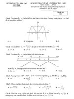 Đề kiểm tra cuối học kì 1 môn Toán lớp 12 năm 2022-2023 có đáp án - Sở GD&ĐT Bến Tre (Mã đề 110)