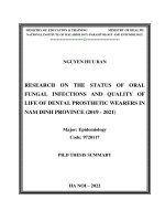 Luận án nghiên cứu thực trạng nhiễm nấm miệng và chất lượng cuộc sống của người mang phục hình răng tại tỉnh nam định (2019 2021