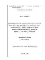 Luận án hiệu quả bổ sung đa vi chất dinh dưỡng và bột lá riềng ấm lên tình trạng dinh dưỡng và miễn dịch của trẻ em 36 59 tháng tuổi dân tộc thái tại thành phố sơn la, tỉnh sơn la tta