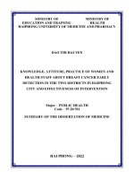 Luận án thực trạng kiến thức, thái độ, thực hành của phụ nữ và nhân viên y tế trong phát hiện sớm ung thư vú tại hai huyện hải phòng và hiệu quả của giải pháp can thiệp ta