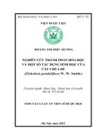 Luận án nghiên cứu thành phần hóa học và một số tác dụng sinh học của cây chùa dù (elsholtzia penduliflora w  w  smit