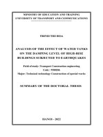 Luận án phân tích ảnh hưởng của bể nước đến mức độ giảm chấn của nhà cao tầng chịu động đất