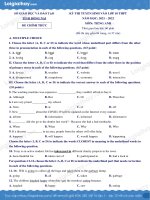 ĐỀ THI TUYỂN SINH VÀO LỚP 10 MÔN ANH VĂN